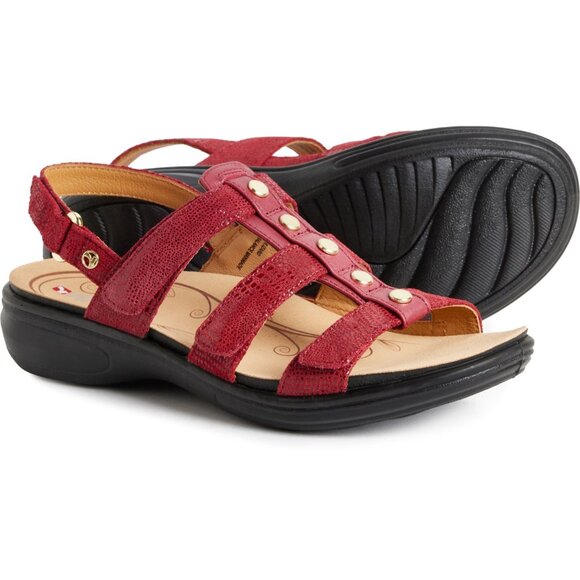 NEW REVERE Toledo Sandals - Leather, Wide Width For Women in Cherry Lizard 253 - Picture 2 of 6
